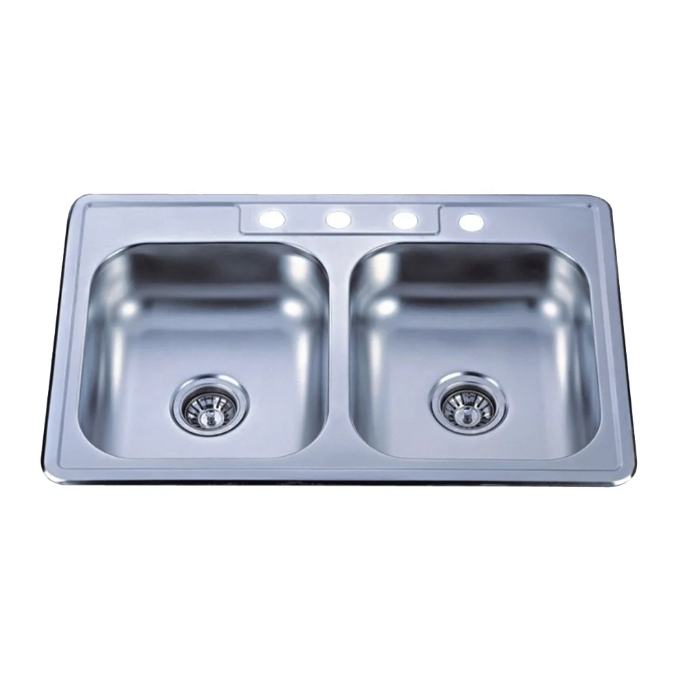 Regular Pressed Kitchen Sink Topmount Sink 33x22 inch drop in  above counter 201/304 stainless steel Double bowl kitchen sink