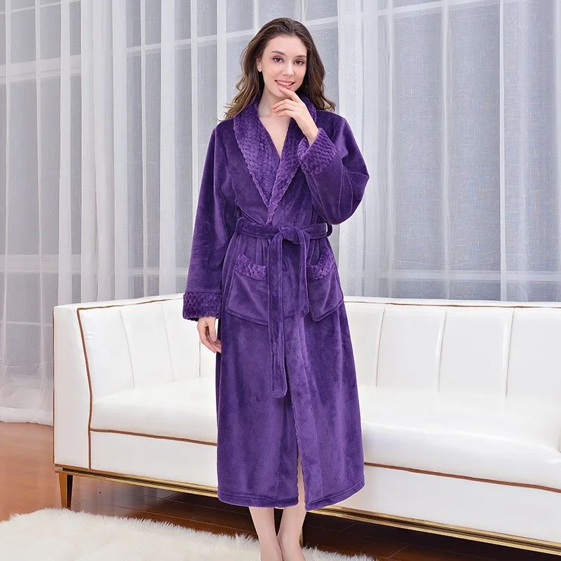 winter autumn home hotel  spa women men flannel plush thick warm long bathrobe robe