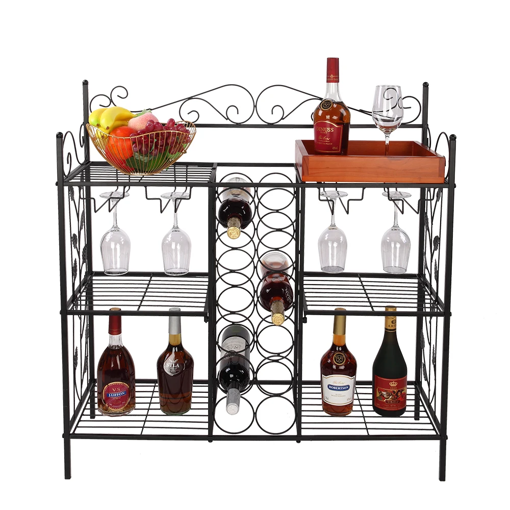 Wholesale custom wrought iron European style complex supermarket shelf rack display cabinet wine rack with desktop wine rack