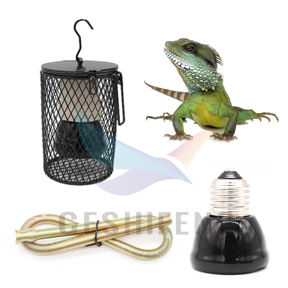 Reptile Heating Lamp Lampshade Anti Scald Lamp Mesh Cover Day Night Ceramic Light Bulb Enclosure Cage Protector for Feeding Box