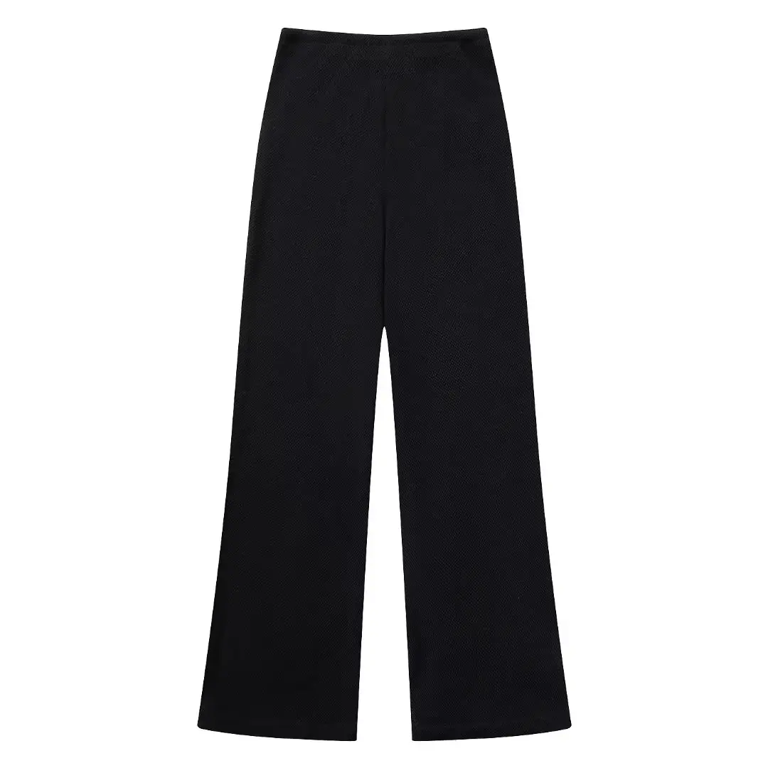 PB&ZA Women 2023 autumn New Chic Fashion Grain jacquard Pants Vintage High Elastic Waist Side Pockets Female Ankle Trousers