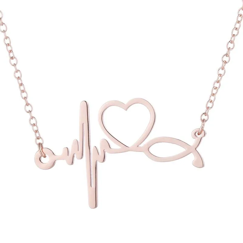 Minimalist stainless steel doctor medical stethoscope electrocardiogram necklace Heart beating clavicle chain