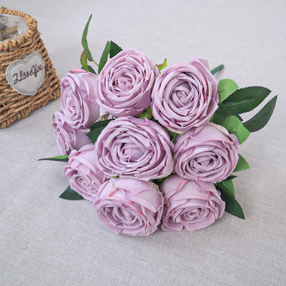 Low Price White silk decorative artificial roses flower for white theme wedding decoration