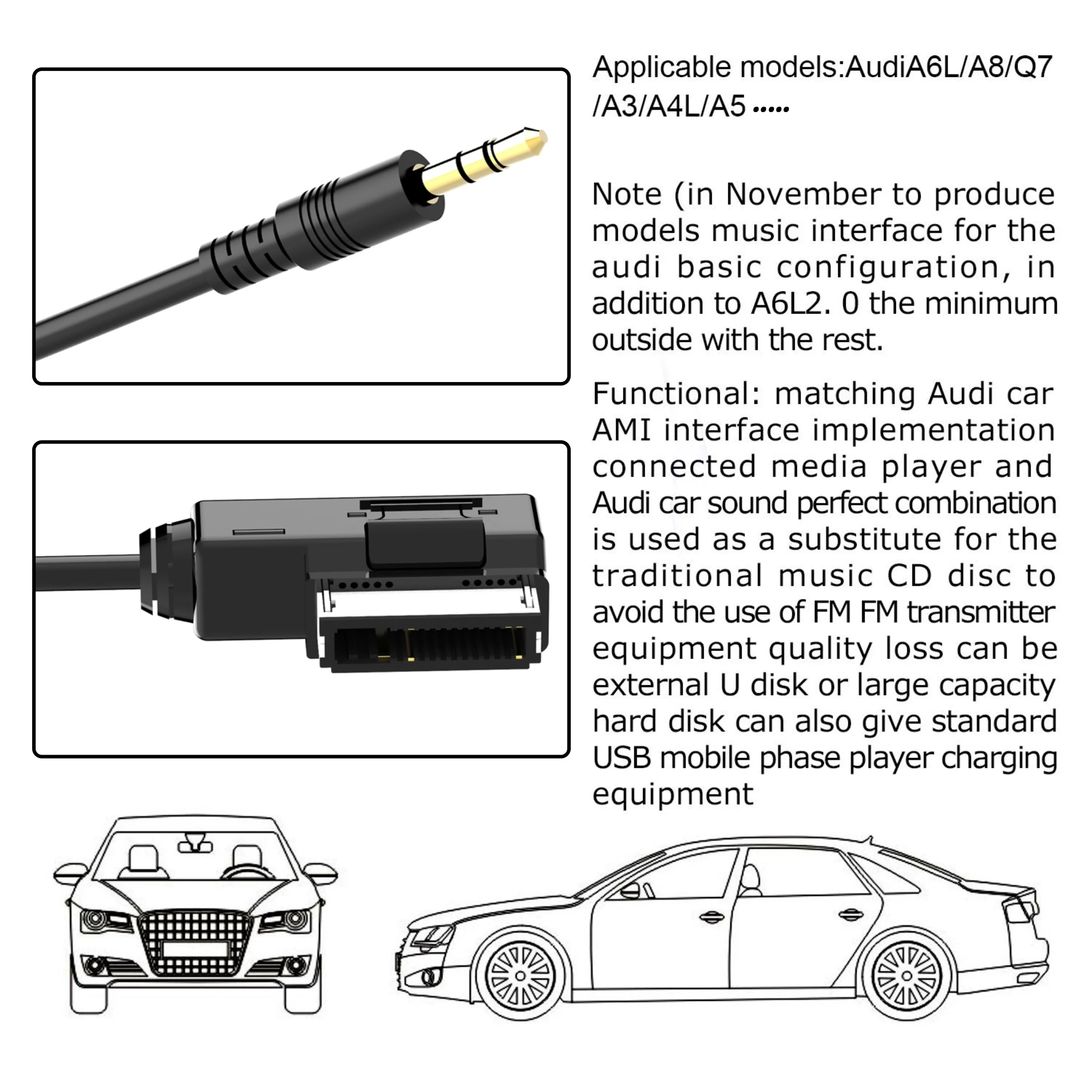 Music Interface AMI MMI AUX Cable for Audi A3 A4 A5 A6 A7 A8 Q5 Q7 R8 TT