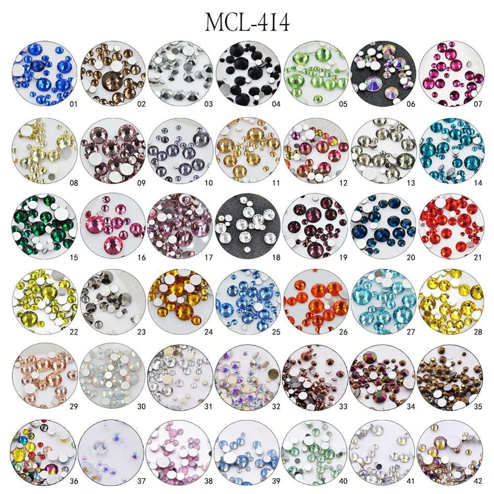 6 Grid Pack Flat Back Rhinestones Mixed sizes nail art crystal for nails