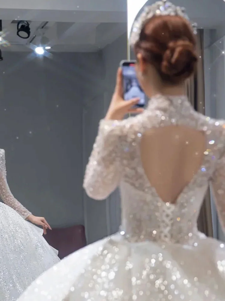 SUNNY Bride Main Yarn Shoulder Large Size Sweet Wedding Dresses