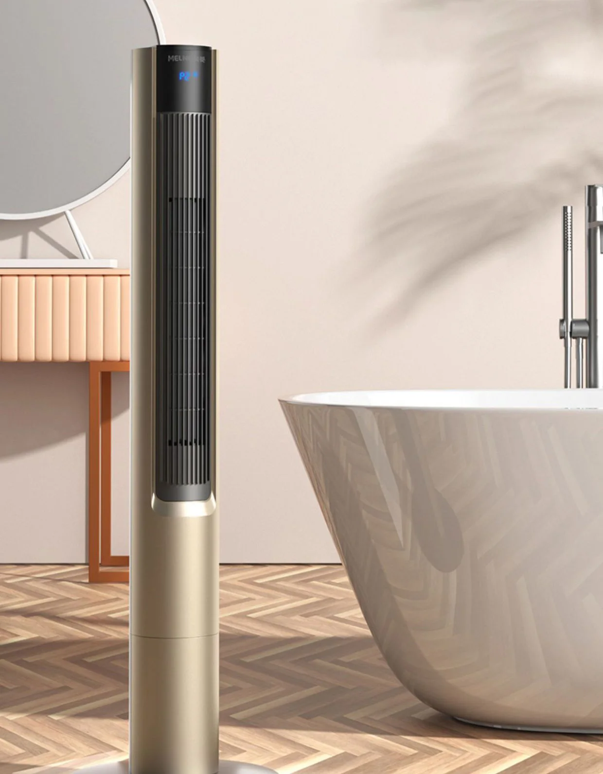 Customize Electric Space Portable Heater  Vertical Tower Fan Ceramic PTC  1100/2200W OEM Indoor knob/remote Control gold white