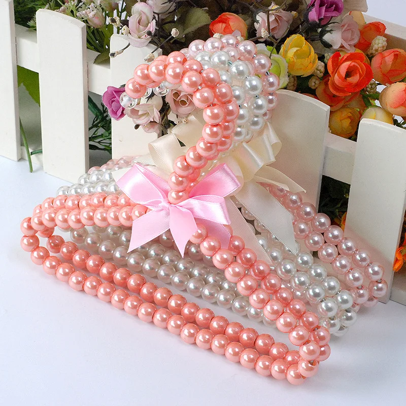15cm 20cm Wholesale dog cat pet clothes display hanger non slip pearl beaded hanger with bow-knot for pet store