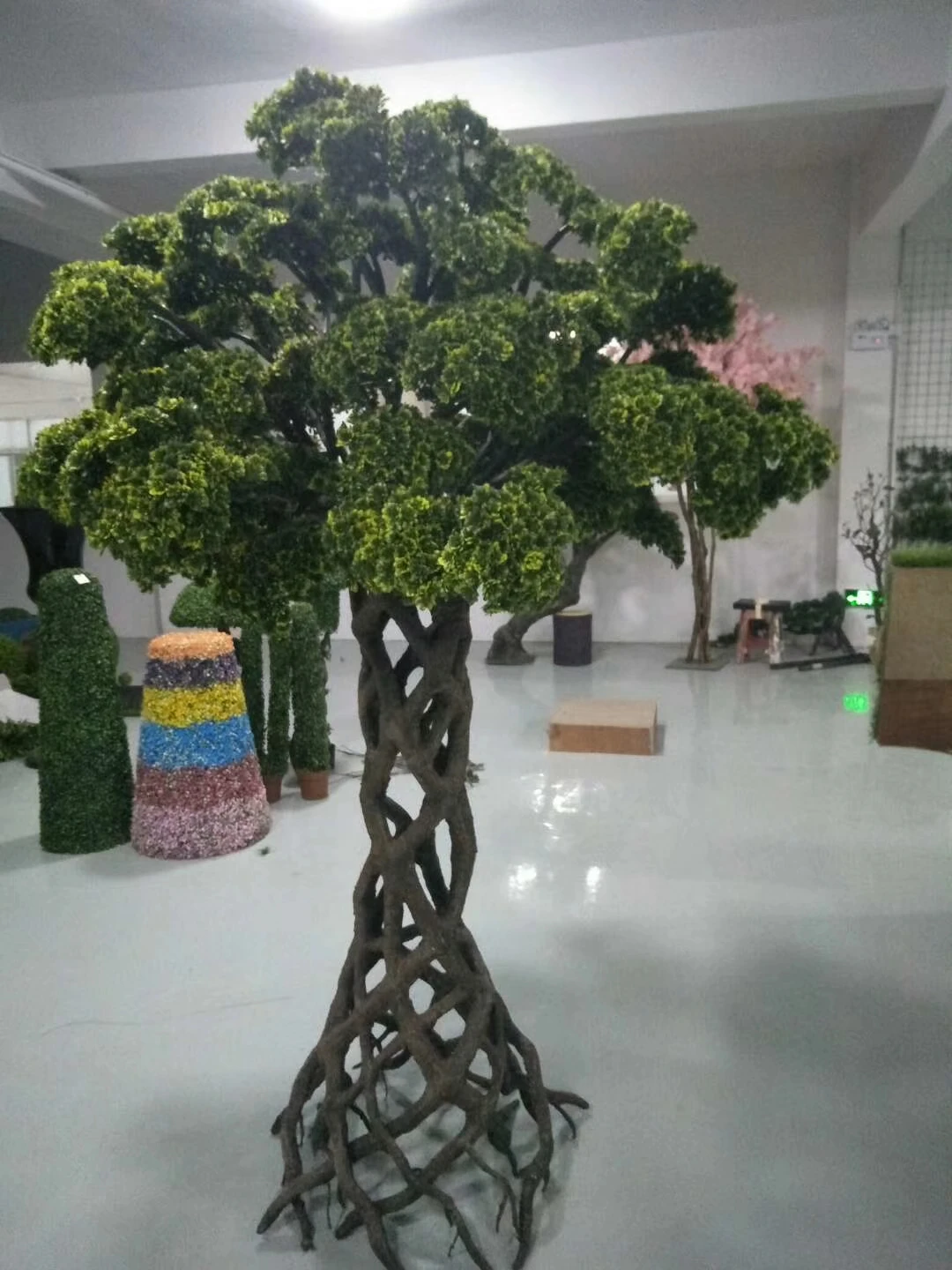 ARTIFICIAL TOPIARY plant Flower basket banany tree with real bark 15  feet height hotel engineering garden decorative customized