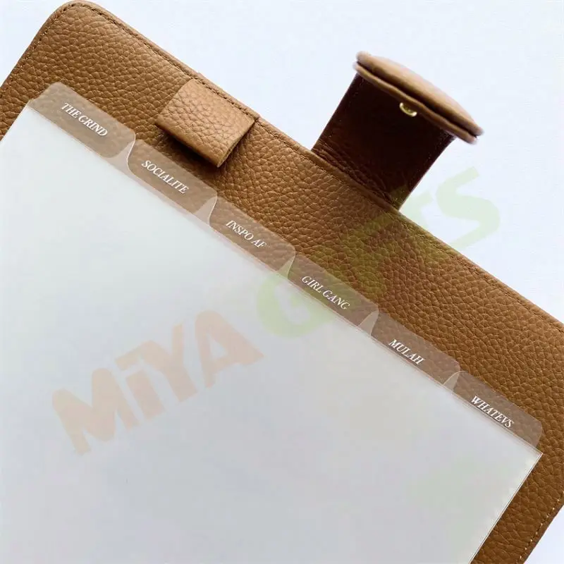 custom plastic PET vinyl A6 white foiling side 12 monthly frosted transparent tab divider set for binder planner agenda