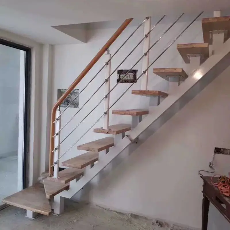 Mono Stringer Prefab Wood Staircase For House Project Modern Steel Straight Steel Stairs