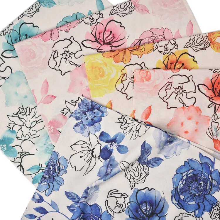 Delicate New Customized Cotton Linen Fabric Table Cloth Full Color Printing Custom Wholesale White Flower Table Cloth