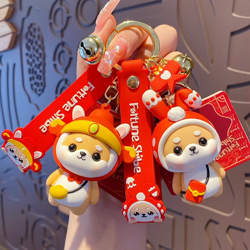 Baimao genuine Cartoon Shiba Inu Rabbit Keychain Chinese style 3D PVC rubber keychain promotional gift with best price