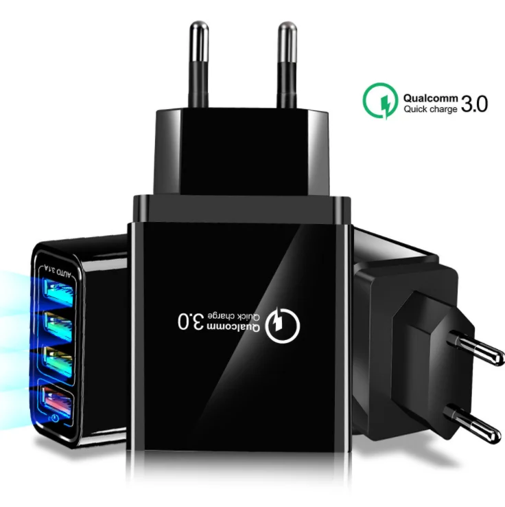 
QC3.0 mobile phone charger 4USB U.S. regulations, EU regulations and UK regulations, fast charging smart charging heads for cros 