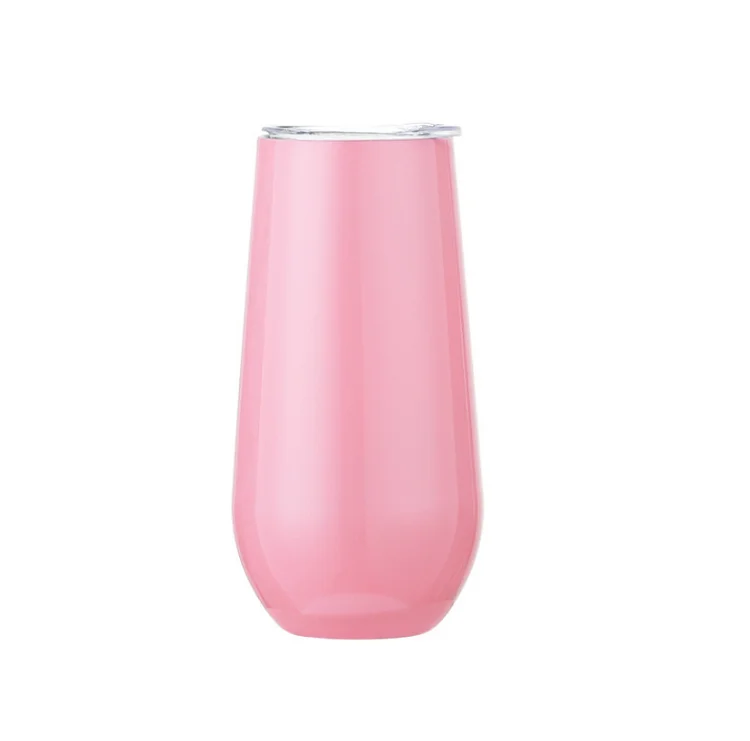 Stemless Double Insulated Champagne Flute Tumbler Reusable 6oz Cocktail Champagne Toasting Glasses with Lid