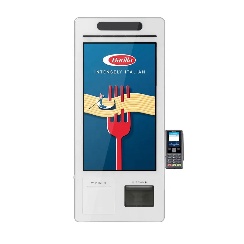 Fast Food Ordering Self Service Payment 21 24 27 32 Inch Touch Screen Kiosk With Thermal Printer