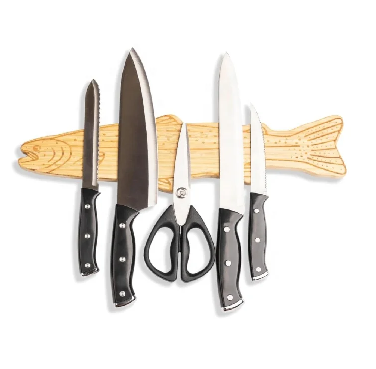 Wall Adhesive Magnetic Knife Strips Wooden Fish Shape Premium Magnetic Knife Holder