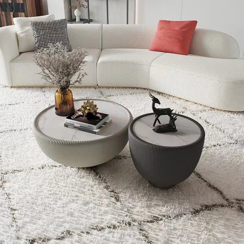 LEMON FURNITURE Nordic living room furniture round stainless steel frame middle table marble top leather tea coffee table