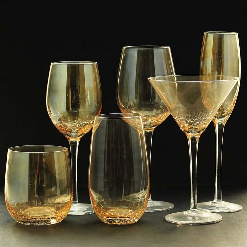 wholesale wedding glass cups set decorative colored crystal crackle style wine stemware champagne flutes