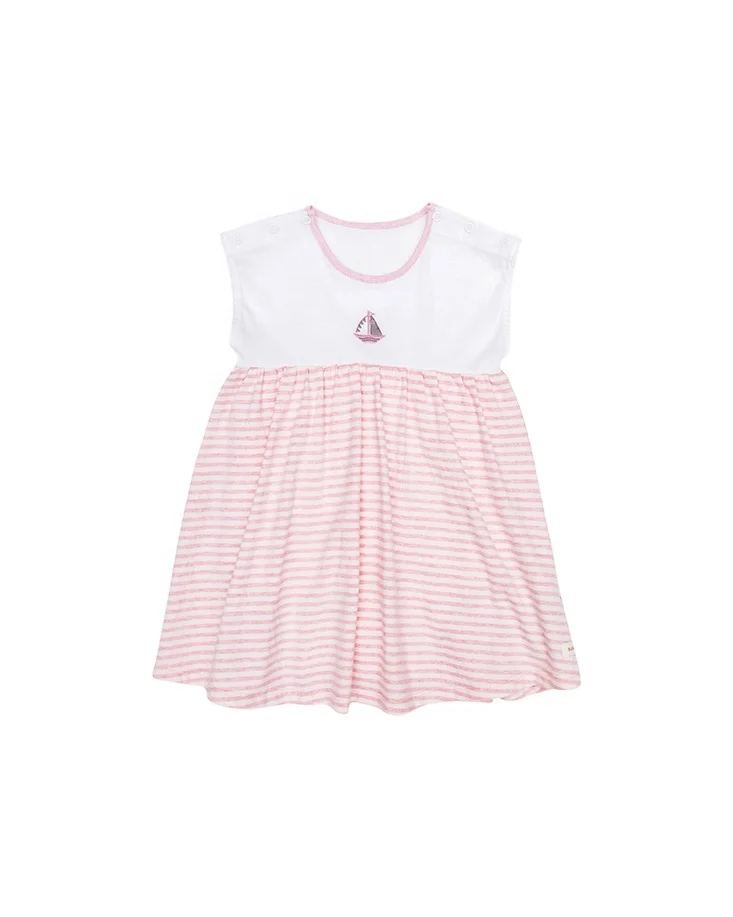 Blara Organic Certified Summer 5 years Little Girls Striped Sleeveless Dress School Birthday Party Knee length Dress