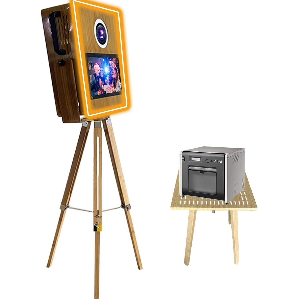 new design Wooden Style Photo Booth Vintage Wooden Grain Photo Booth 15.6 Touch Csreen Photobooth Shell With software