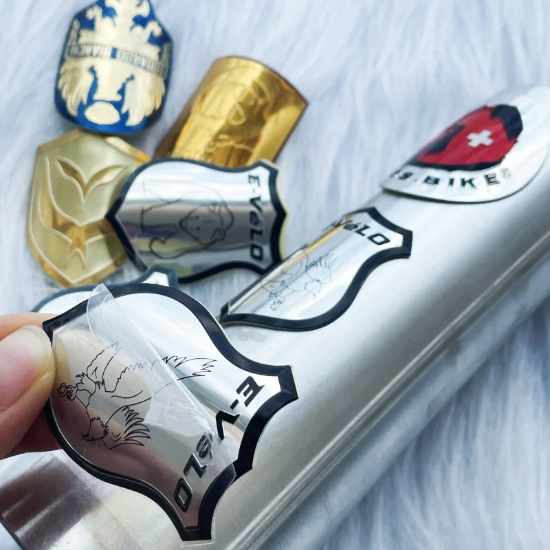 Private custom sports running bike frame reflective 3d sticker metal embossed aluminum tag waterproof design badge