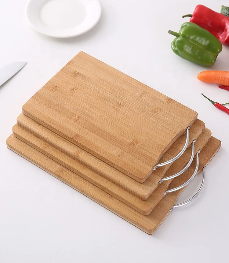 JOYWAVE Hot Selling Knife Friendly Serving Tray Kitchen Chopping Blocks Natural Bamboo Cutting Board with Metal Handle