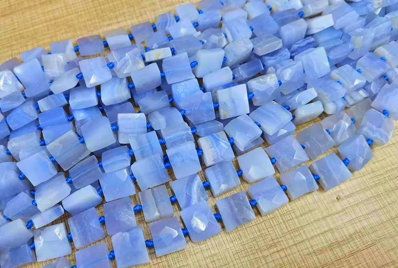 Natural Smooth Charm Gemstone Purple Agate Faceted  Irregular  Square Blue Chalcedony Stone Beads For Jewelry Making