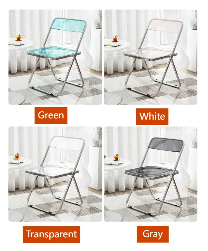 Cheap Price Rental House Meeting Catering Dining Chair Modern Makeup Stool Transparent Acrylic Folding Chair with Metal Legs