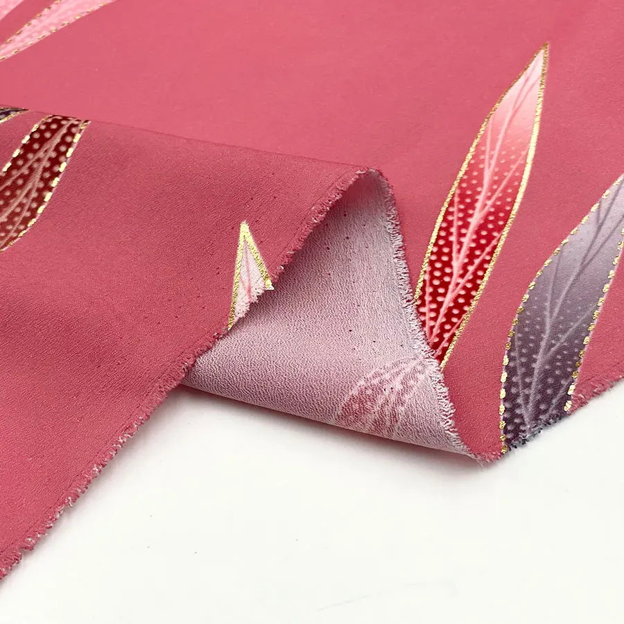 Manufacturer price women dress cloth faille salix leaf outline gold metallic printing poly georgette fabric