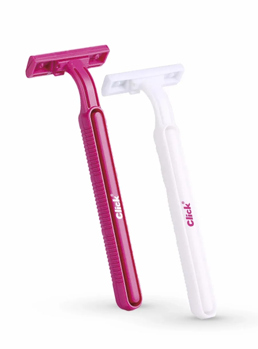 Factory Warehouse Supply High Quality Disposable Twin Blade Razor Click Twins Raspberry Plastic Handle Ladies Razor Shaving