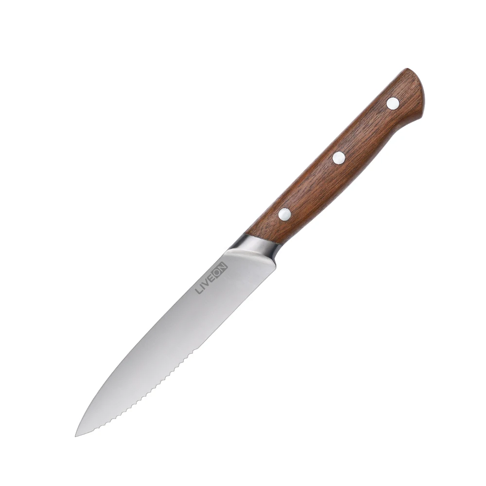 5 Inch  Stainless Steel Serrated Steak Knife with Retro Wooden Handle