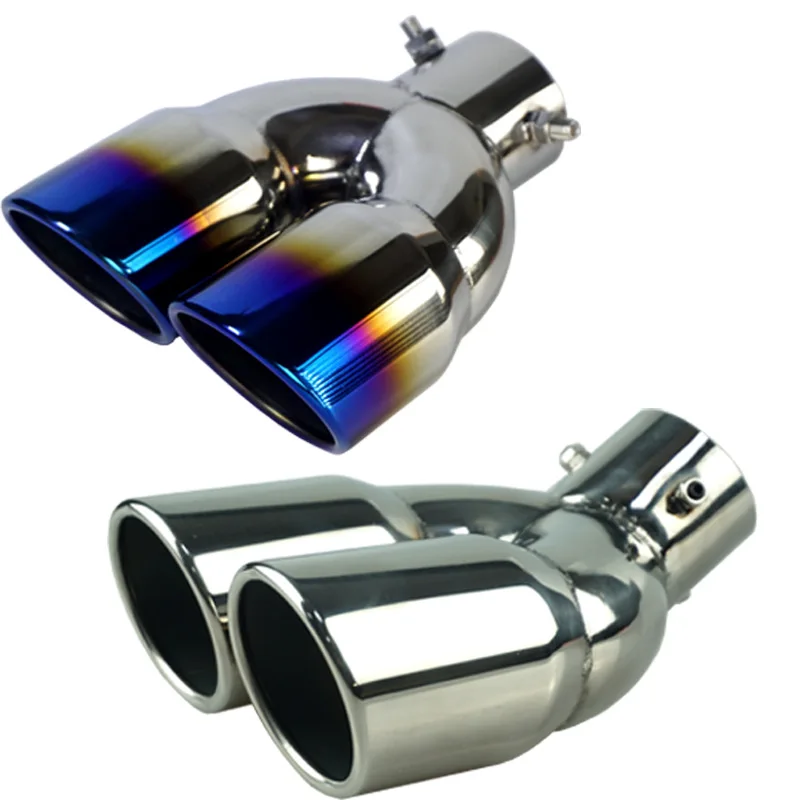 Rundu 304 Stainless Steel Car Exhaust Pipe Tail Throat 76mm Dual Outlet Exhaust Muffler Tip