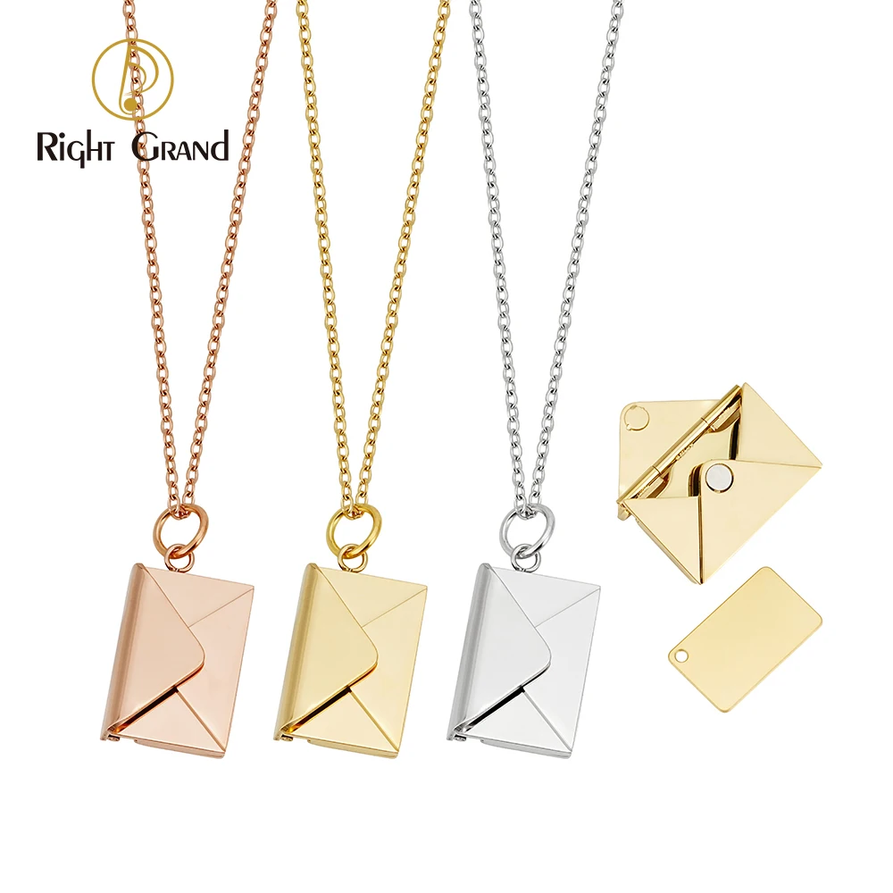 Couple jewelry Valentine gifts stainless steel can open gold plated locket love slots  envelopes necklace