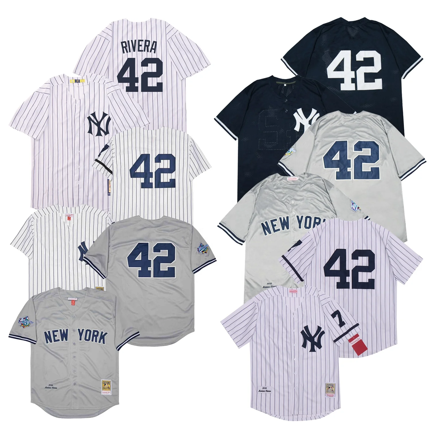 1995 1998 классическая мужская рубашка в стиле Нью-Йорк #42 Mariano Rivera, бейсбольная Футболка с вышивкой, спортивная одежда в стиле ретро