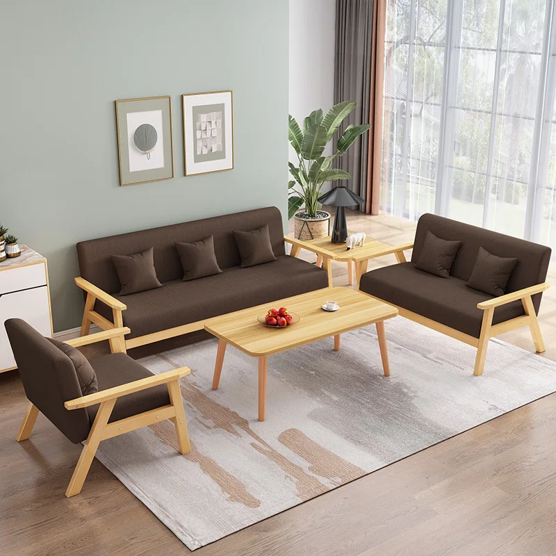 Comfortable lazy fabric sofa multifunctional folding sofa bed solid wood legs reclining lazy sofa chair with footstool