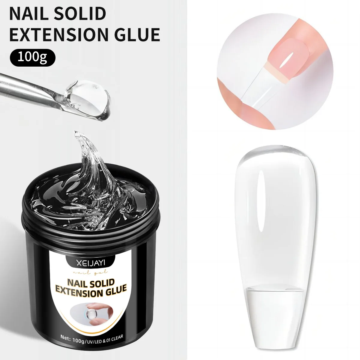 100g Clear Color Non-Stick-Hand Acrylic Hard Poly Solid Gel Nail Extension Poly Gel Building Gel