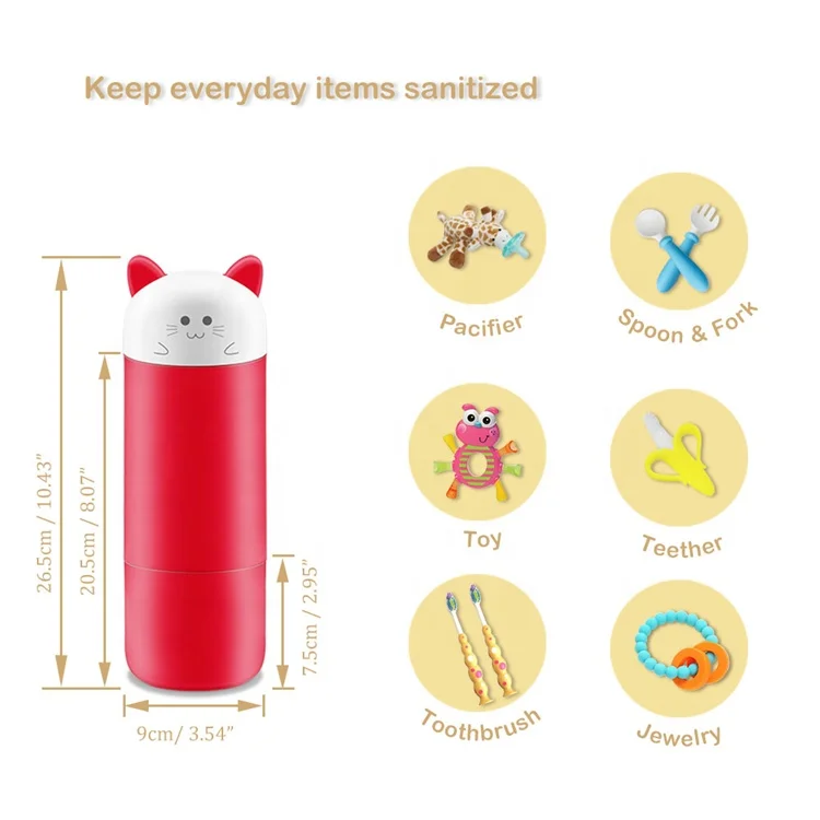 UV sterilizer ozone case portable kitten ozone 6minutes  red 2 size PP BPA free rechargeable baby pacifier Steriliser Ozone UV