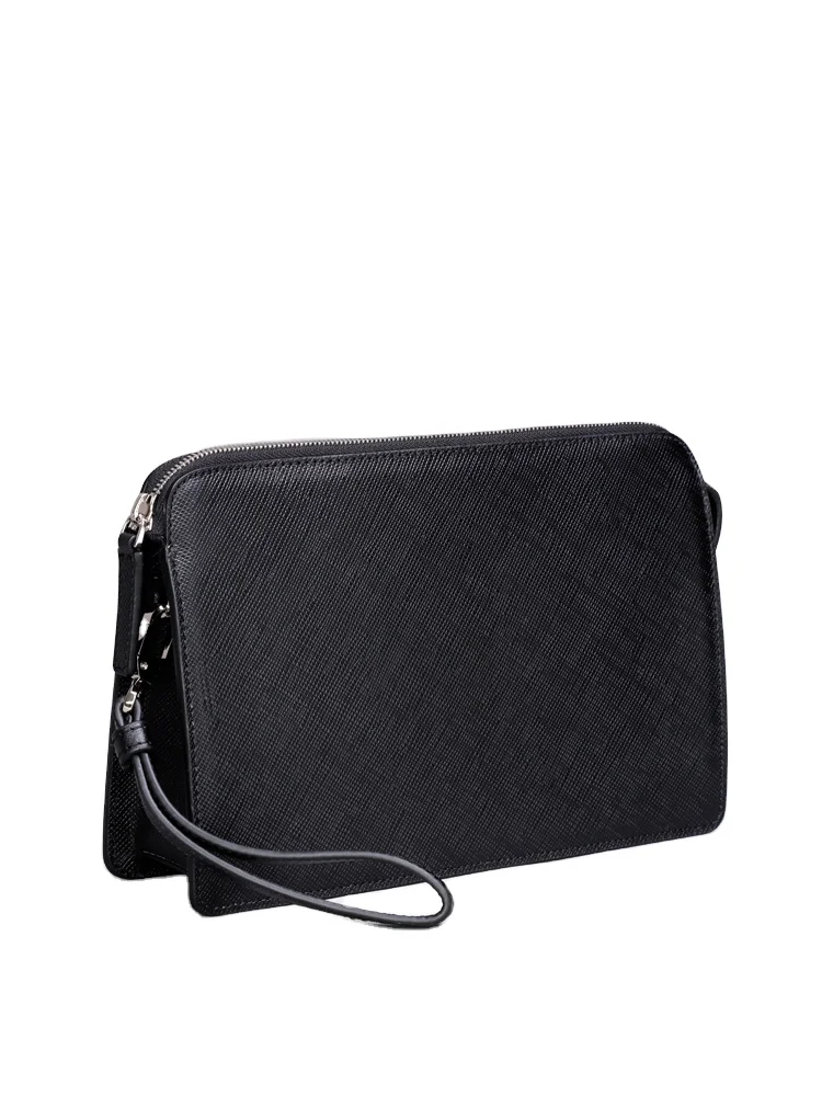 Factory Custom Genuine Leather Clutch Wallet Men Portable Business Bank Card Purse Fashion Black Zipper Clutch Bag for Men