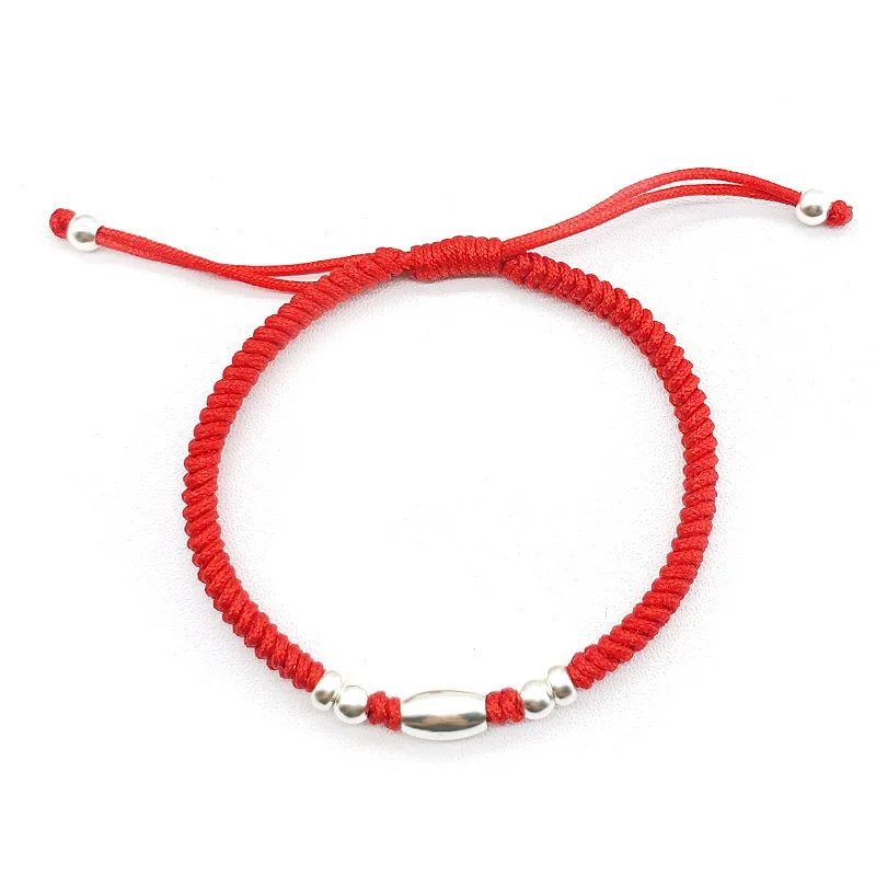 Good Luck Charm 925 Sterling Silver Olive Beads Adjustable Friendship Wish Red Rope String Red Bracelet For Protection
