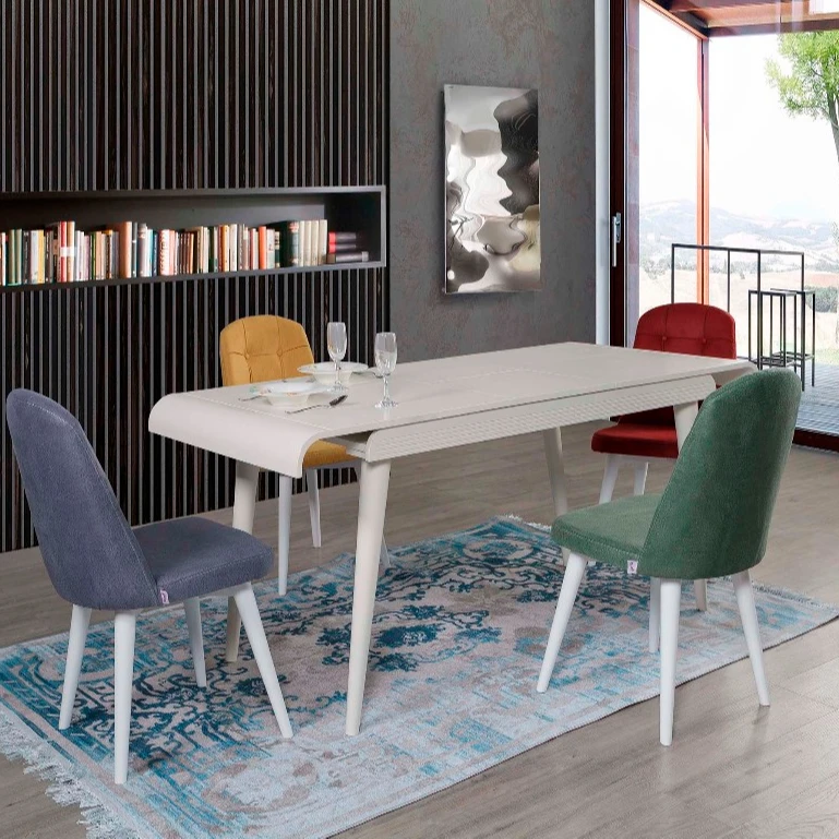 Белый окрашенный ровный деревянный боковой расширяемый стол с изогнутыми боками-самый мощный механизм