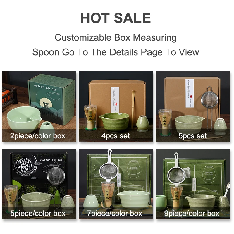 New arrivals 9Pcs Japanese Matcha Tea Set With Matcha Ceramics Bowl Whisk Holder And Measuring Spoon Bamboo Whisk Accessories