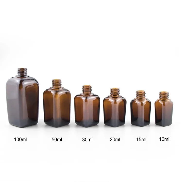 100ml Empty  Amber Color Glass Square Essential Oil Bottle china factory selling