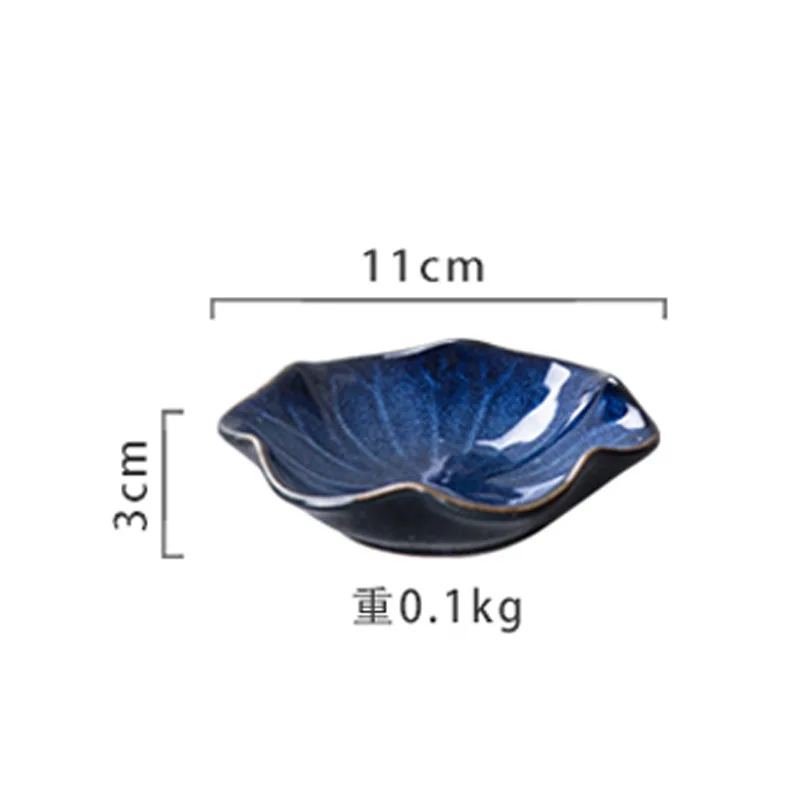 Japanese Style Kiln Changing Color Glazed Irregular Tableware Plate Dishes Blue Glazed Ceramic Dinnerware Sets