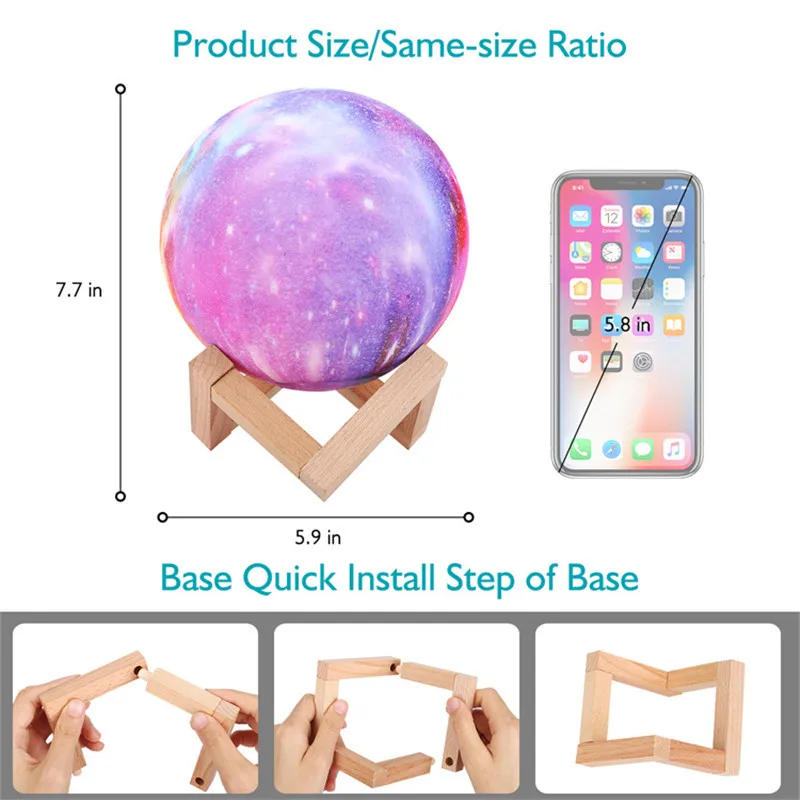 Hot Sale 3D Moon Lamp 16 Colors Moon Light With Remote Control USB Rechargeable LED Night Light Speaker Children Bedside Light