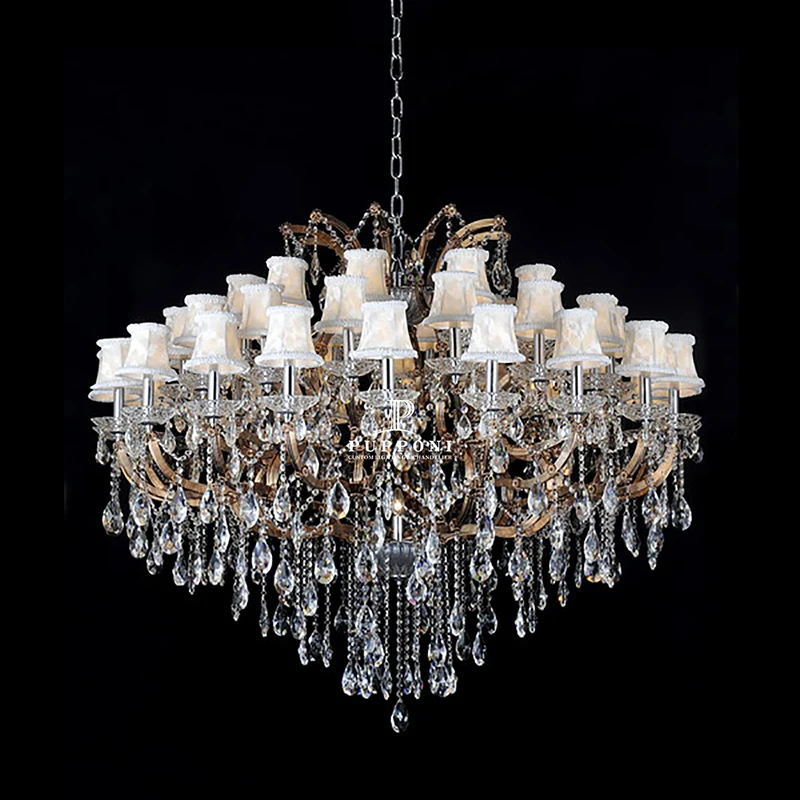 Luxury White Fabric Lampshades Pendant Lights Modern Living Room Crystal Lamp Chandelier For Hall Stair