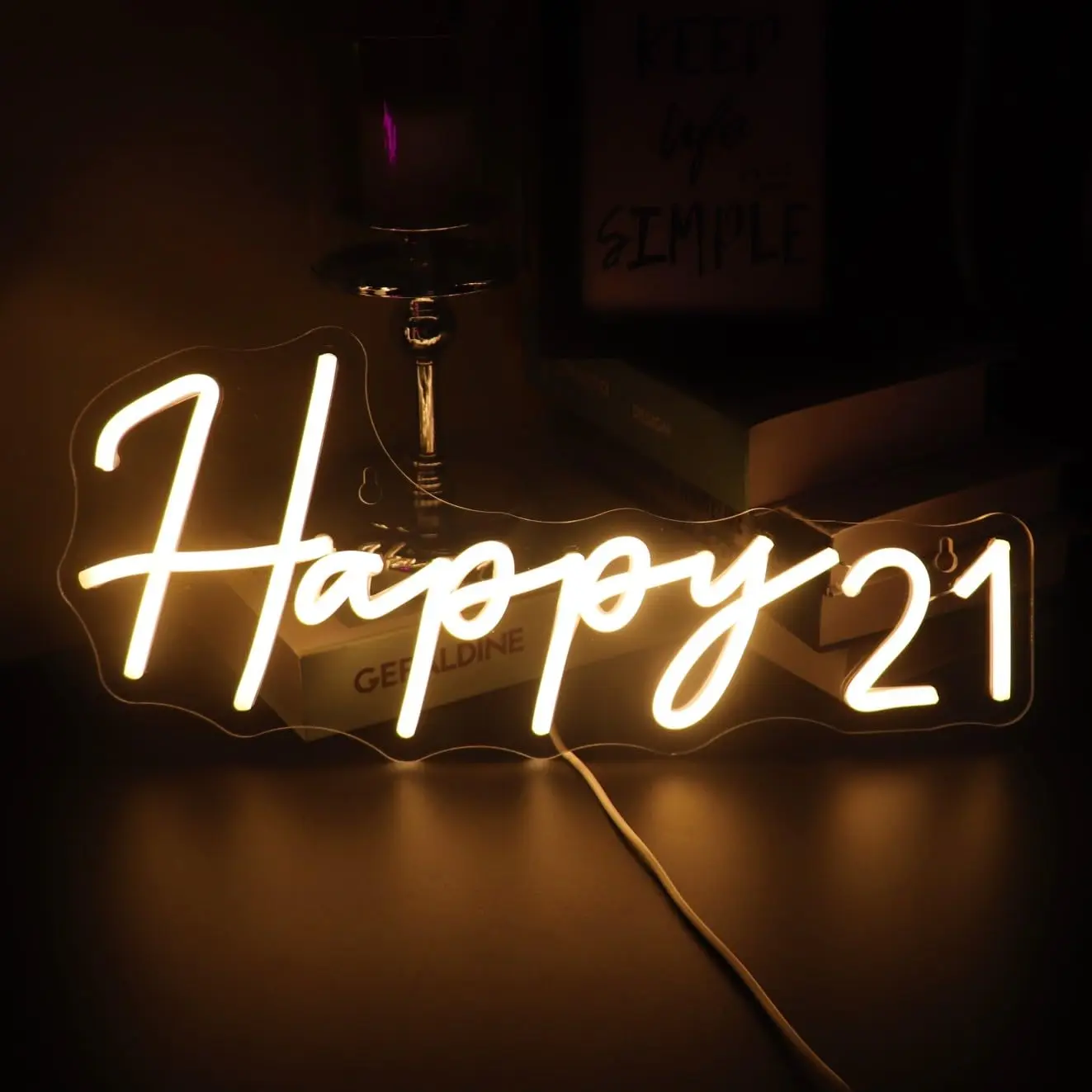 Happy 21 Neon Sign Letters USB Powered with Dimmer Switch Neon Lights for Girls Room Home Art Wall Decor Birthday Party