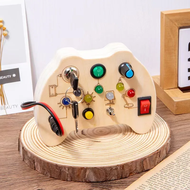 LED Educational Electric Wooden Busy Board GamePad montessori Led Light Busy Board Light Toy Led Busy Board game toys For Kids
