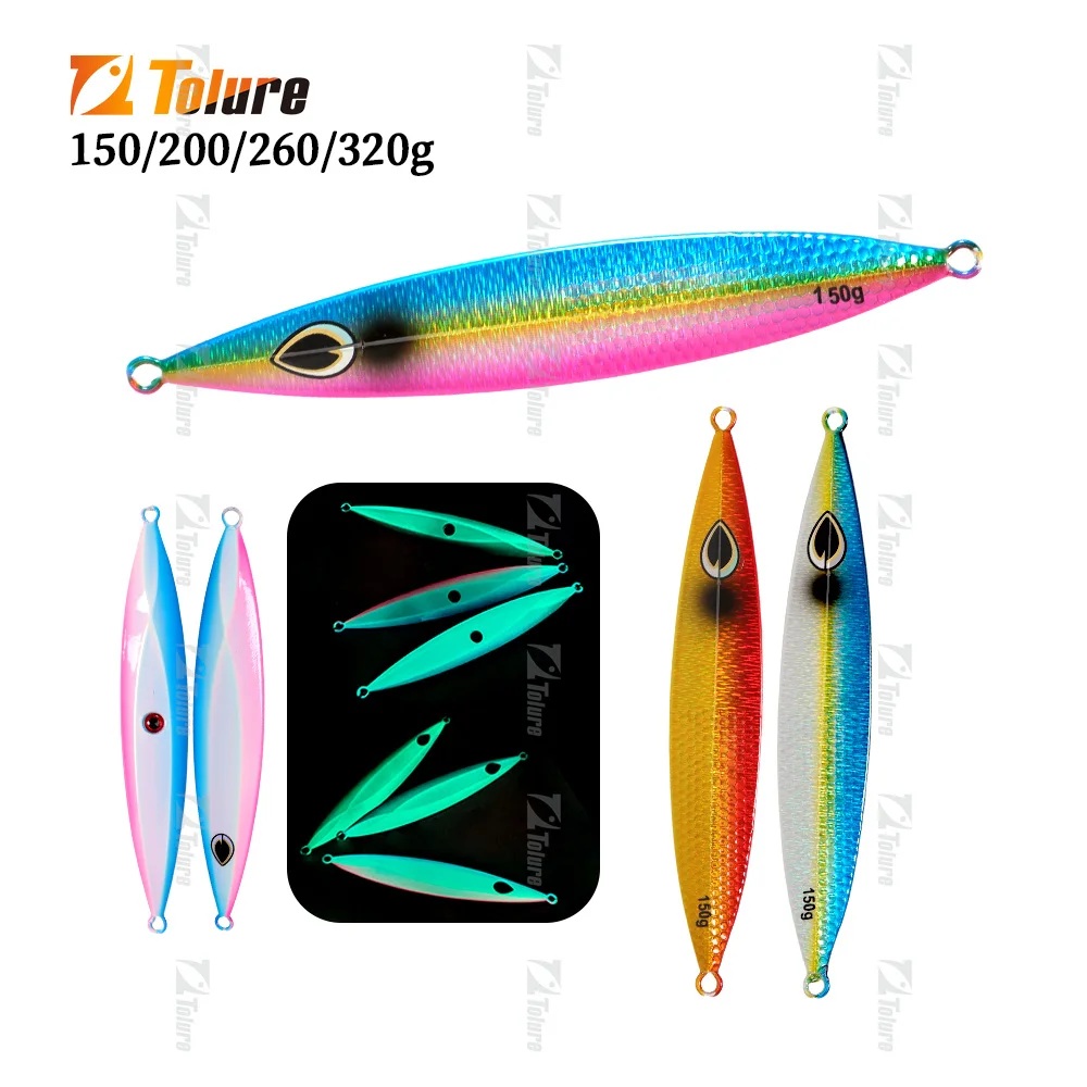 Tolure OEM 150g 200g 260g 320g Metal Jigging Fishing Lure Luminous Slow Saltwater Lure Metal Vertical Jigging Bait