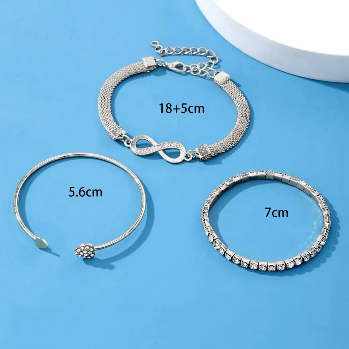 3pcs/set Niche Infinite 8-figure Bracelet Fashion Flat Snake Chain Diamond Infinite Symbol Open Bracelet For Women